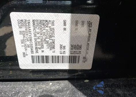 2021 Nissan Maxima Platinum Xtronic Cvt from USA, damaged, VIN 1N4AA6FV8MC505480